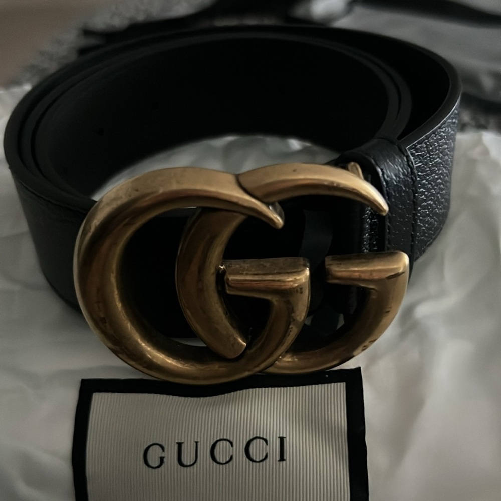 NWT Gucci Marmont Black Leather Belt with Gold GG Buckle. Size 95 - Picture 2 of 5